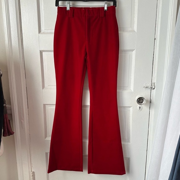 Steve Madden Red Velvet Flare Leg Pants XS Stretch High Rise NWT Romantic Fairy - Picture 11 of 14